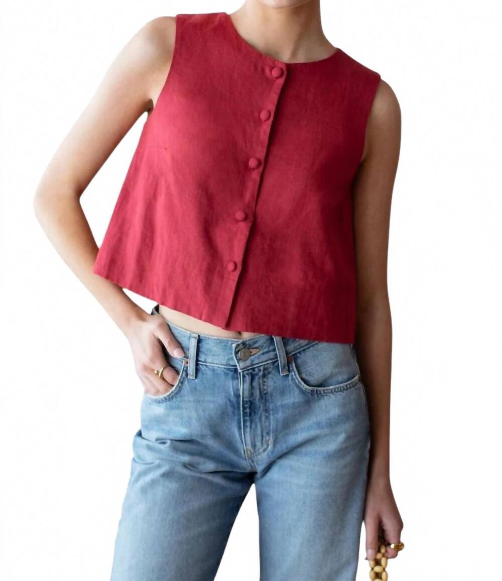 NEW EMERSON FRY button front wide hem top in pompeian red linen